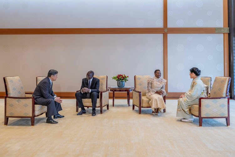 Japan Emperor Naruhito and Empress Masako host President William Ruto and First lady Mama Rachel at the Imperial Palace in Tokyo, Japan on February 9, 2024.